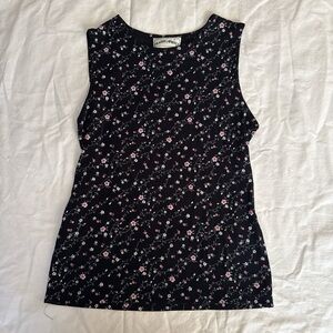 Planet Gold Black and Pink Floral Tank Top